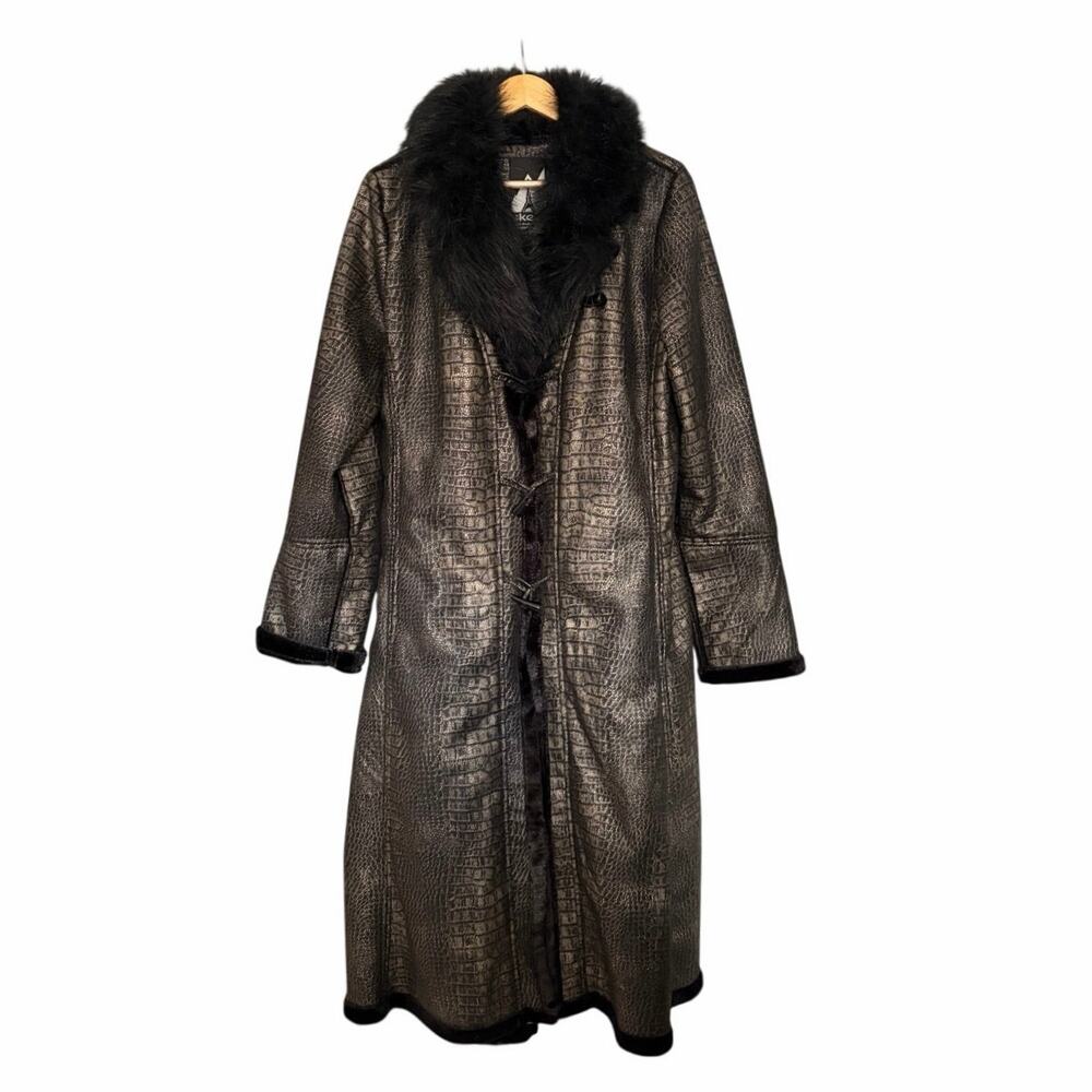 Skea Limited Faux Fur Toggle Coat Metallic Black Silver 10